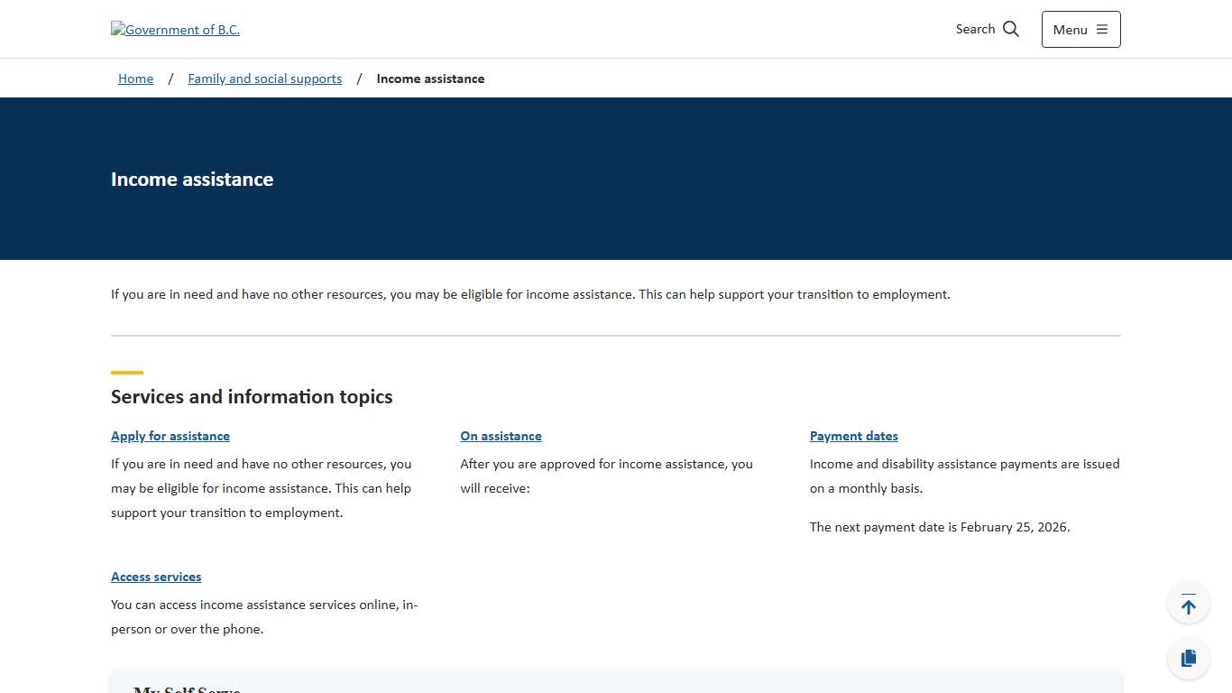 Income assistance - Province of British Columbia